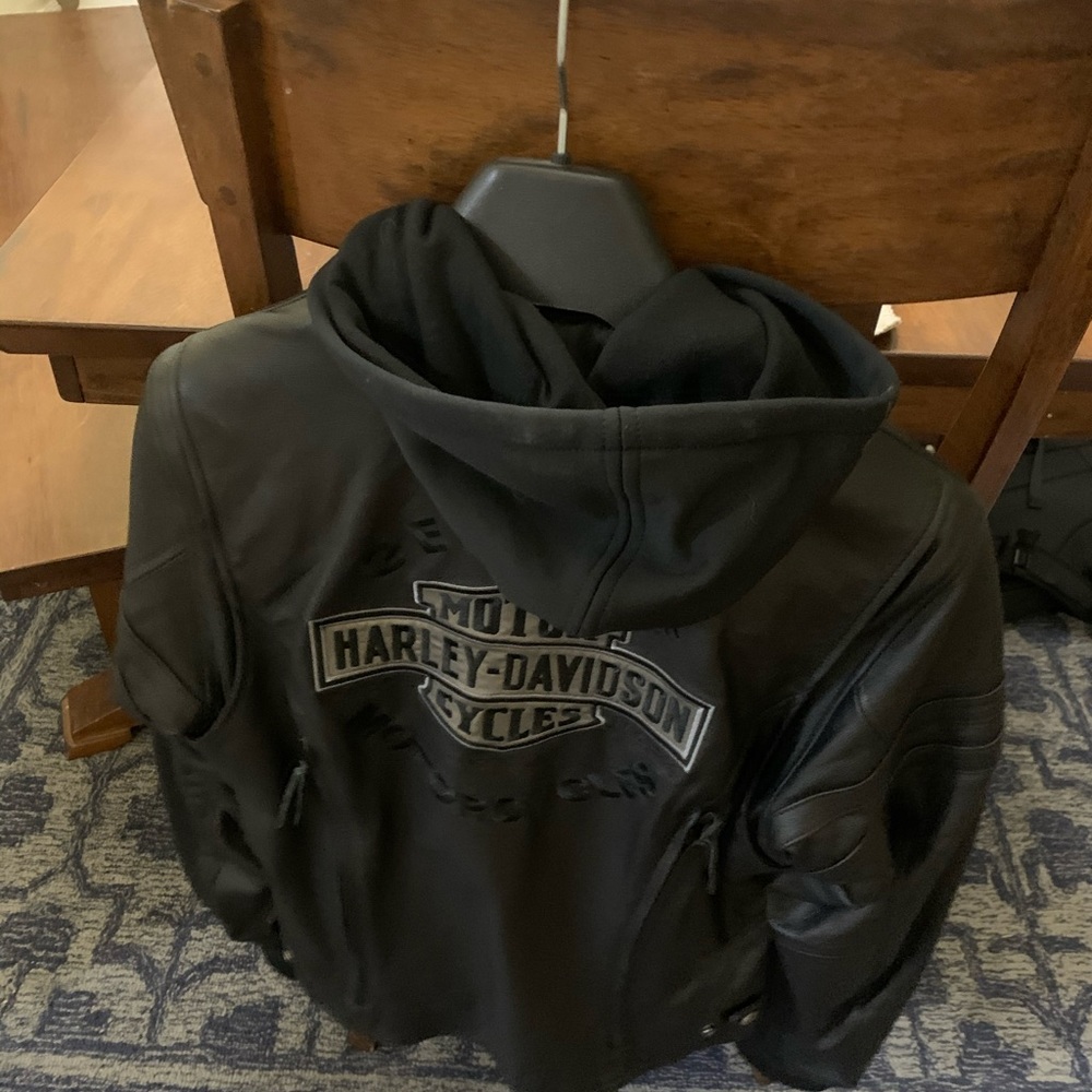 Authentic, leather, black, hooded. Harley-Davidson